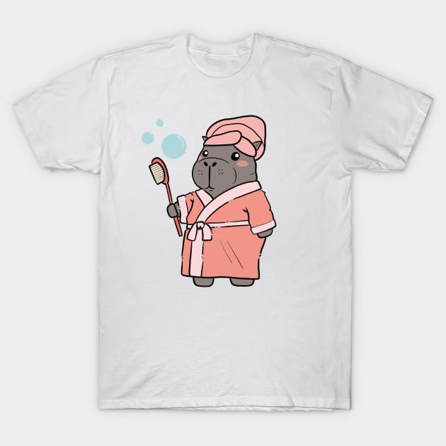 Cute Hippo ready for a bath Drawing T-Shirt by MariOyama